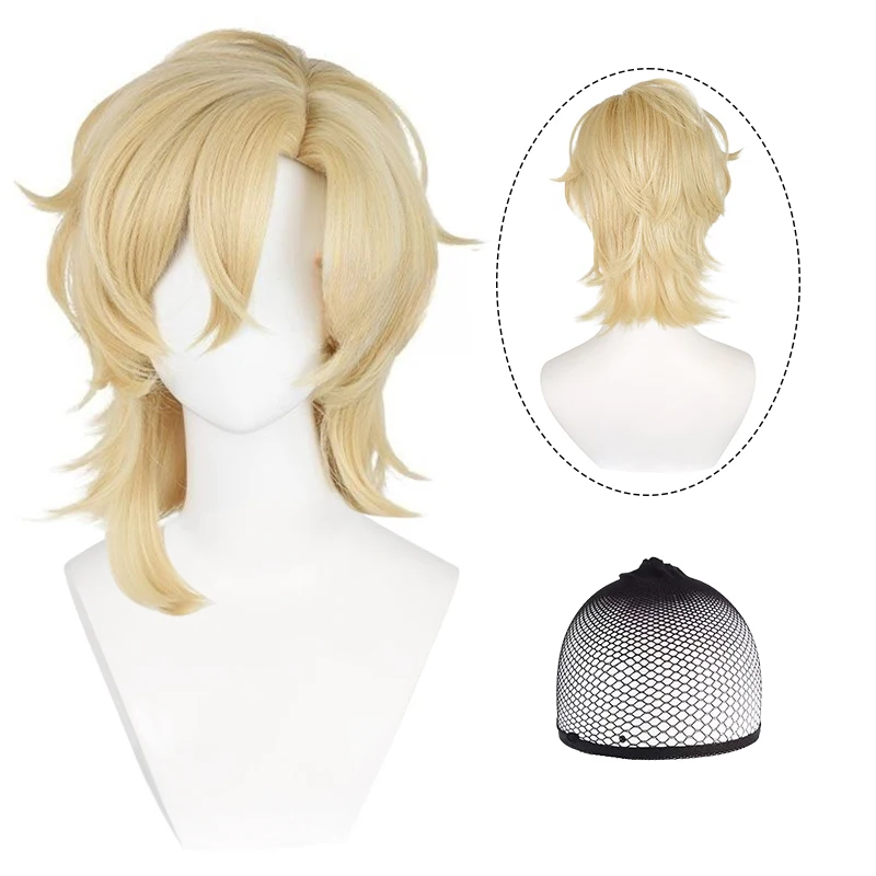 Honkai Star Rail Aventurine Cosplay Wig Short Blonde Hair for Halloween Party +Free Wig Cap