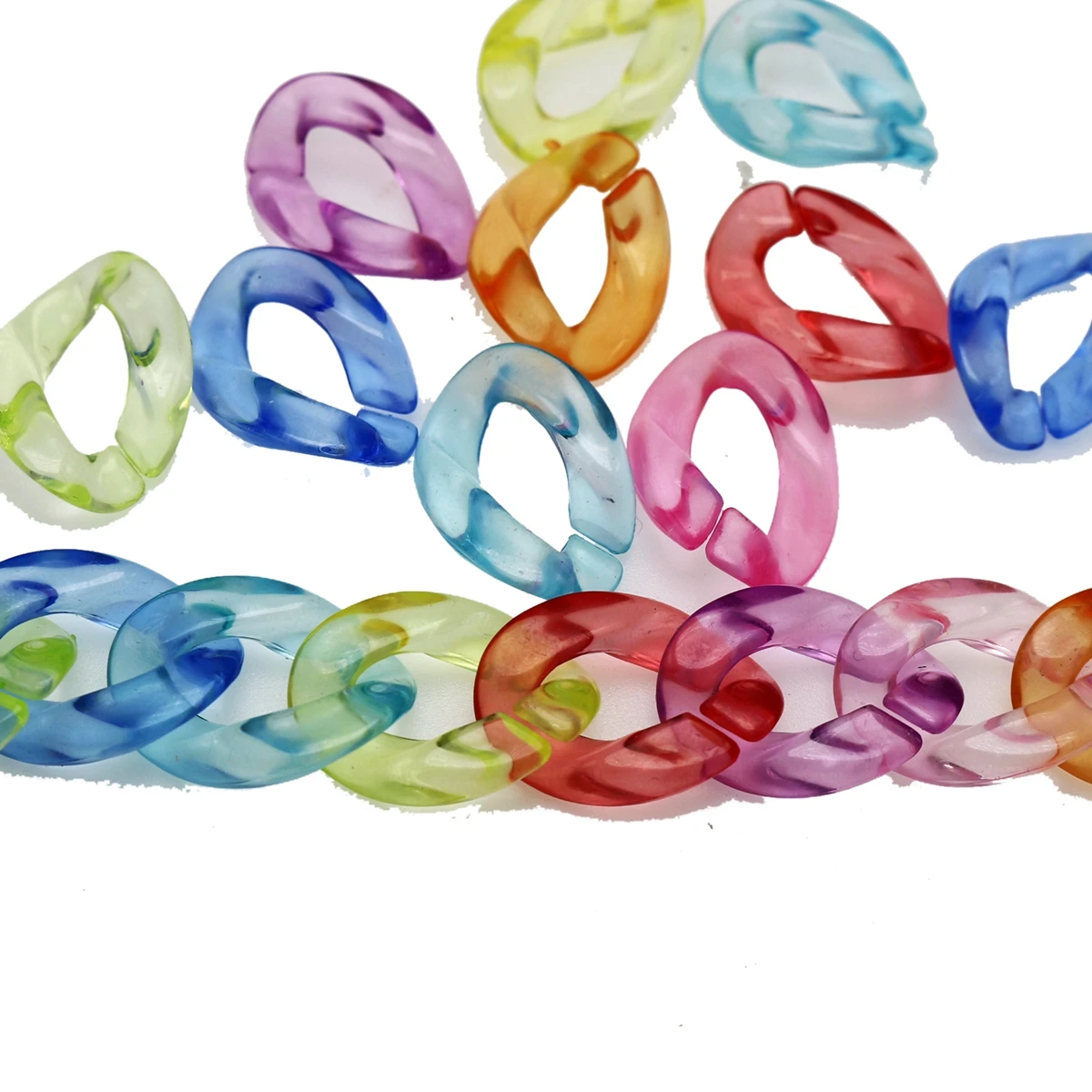 100  Transparent Color Acrylic Flat Twist Oval Linking Rings Open Chain Beads 23X17mm Connector link Chain For Necklace Bracelet