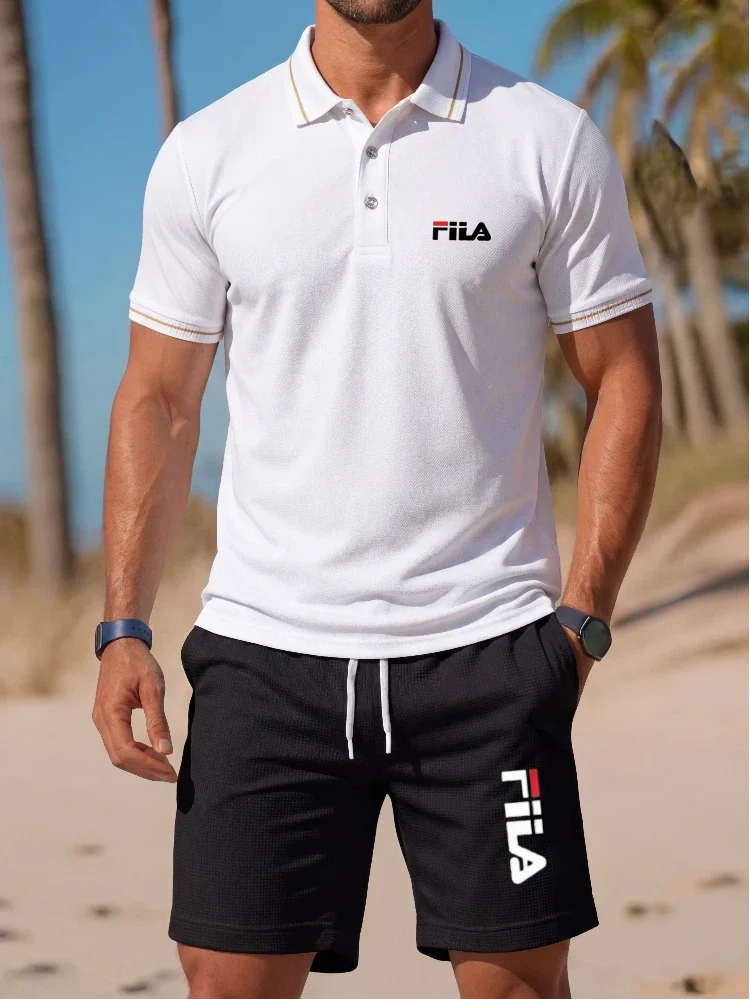 

Fashion printed polo shirt short sleeved set high-end brand men's polo shirt printed shorts summer breathable casual T-shirt set
