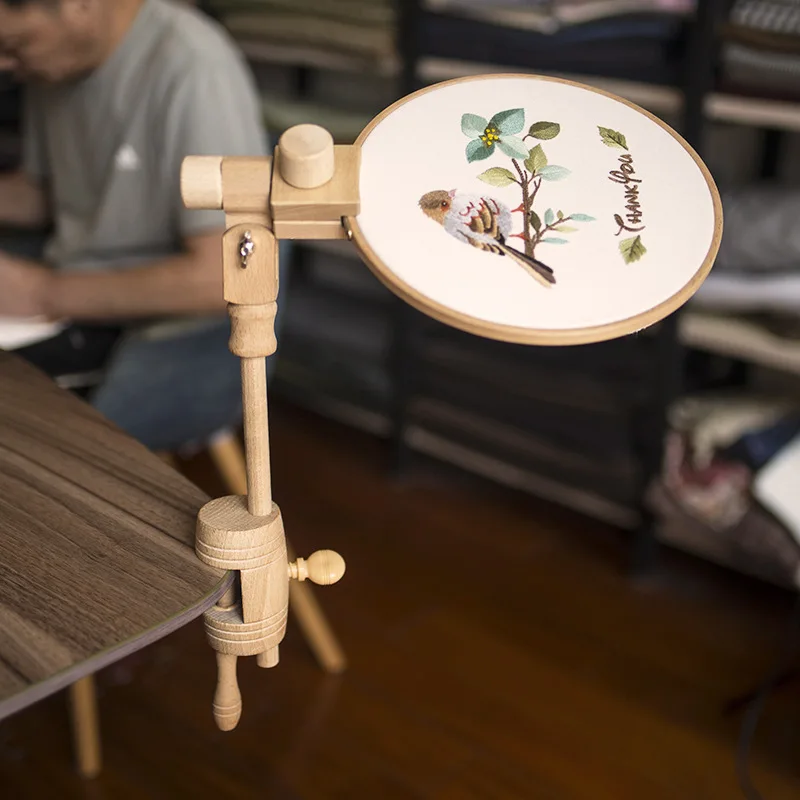 

Household Wood Holder Stand Adjustable Lap Table Sewing Tool Cross Stitch Embroidery Seat Frame Desktop Round