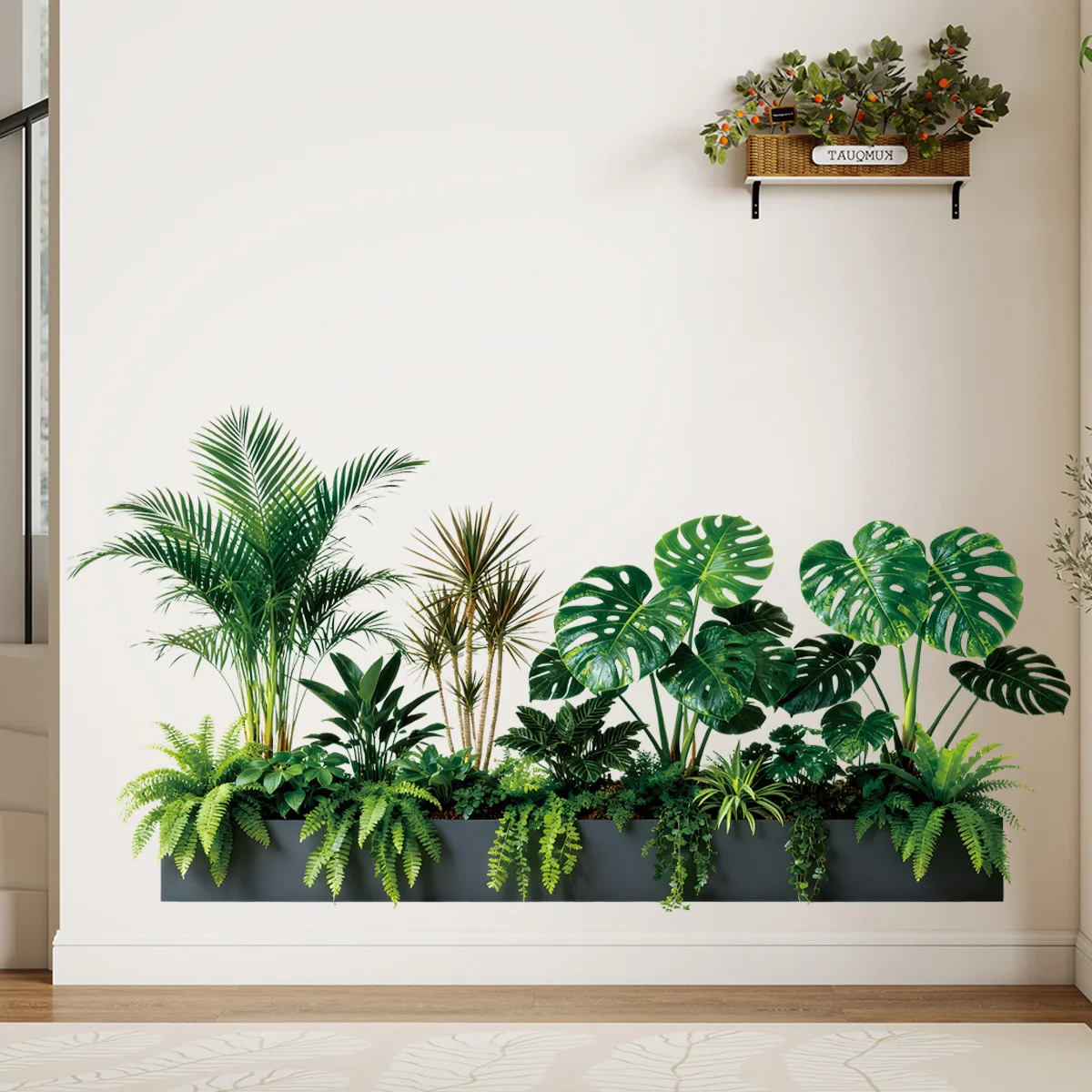 Tropische Palmenblätter & Monstera Wandaufkleber, Grüne Pflanzen-Abzieh- und Klebeaufkleber für Schlafzimmer, Wohnzimmer, Heimdekoration