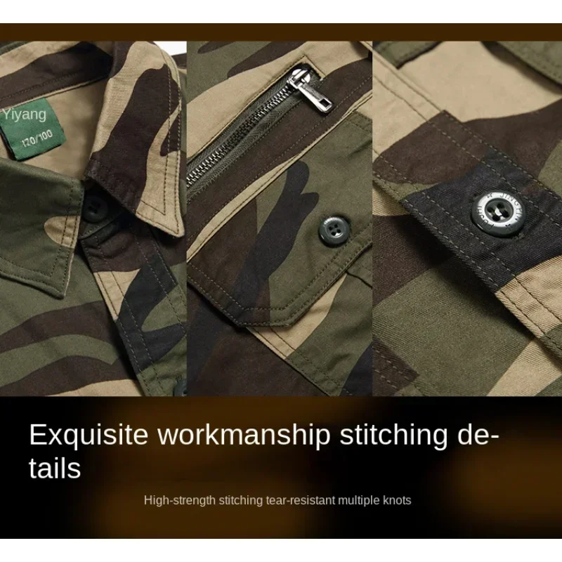 Summer Camouflage Suit Men\'s Thin Hunting Shirts Jacket and Cargo Trousers Tactical Military Cotton Breathable Multi-Pocket Suit