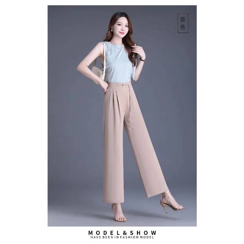 

Женские укороченные брюки с высокой талией, широкими штанинами, эластичным поясом на шнурке, повседневные