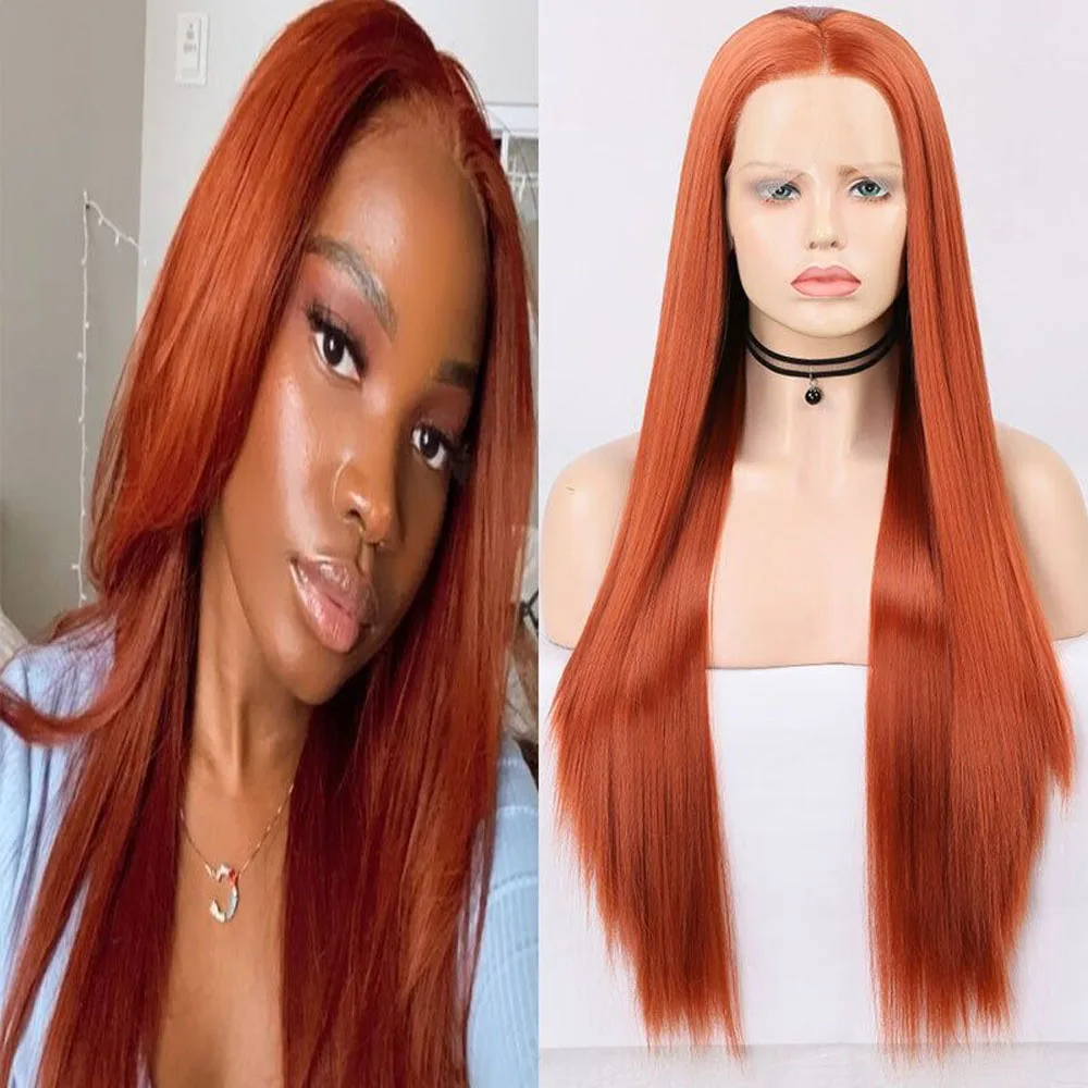 Fiery Orange Synthetic Lace Front Wig – Bold Hue, Seamless Blend, Instant Glam