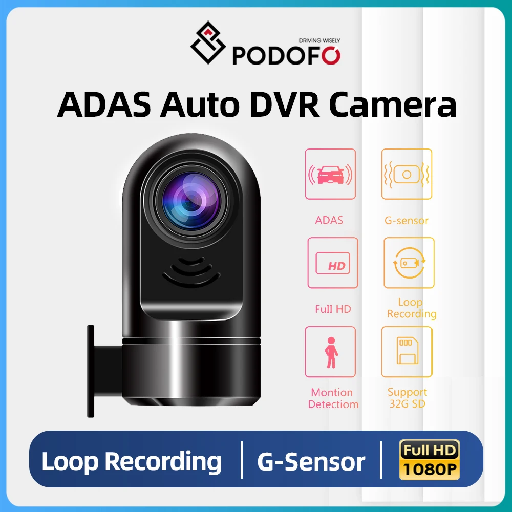 Podofo ADAS Auto DVR Camera HD 1080P Dash Camera USB Loop Record G-sensor Car Recorder for Android Radio