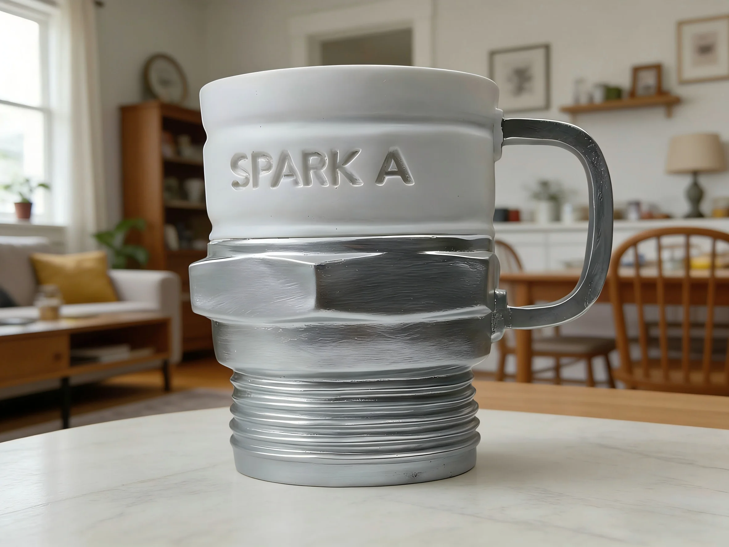 SPARK A Becher im Industriestil |   Kaffeetasse aus Metall mit Gewinde und Mattglas
