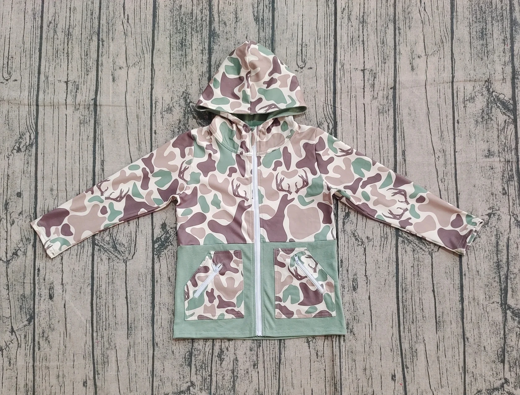 

Wholesale Kids Children Hoodie Camo Clothing Boy Cardigan Sweatshirt Toddler Long Sleeves Deer Zipper Sportswear Pockets Shirt