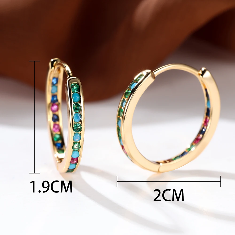 Rainbow Zircon Hoop Earring Multicolor Rhinestone Round Earrings For Women Champagne Gold Silver Color Wedding Jewelry Accessory