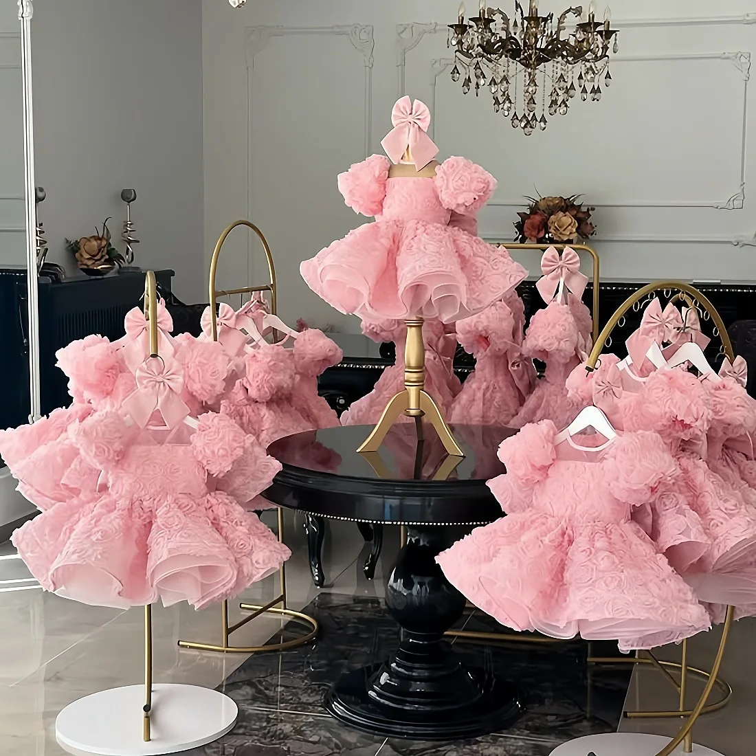 

Baby girls party dresses pink elegant kids beauty pageant clothing gorgeous Baby girl one-piece dress puff children's clothing