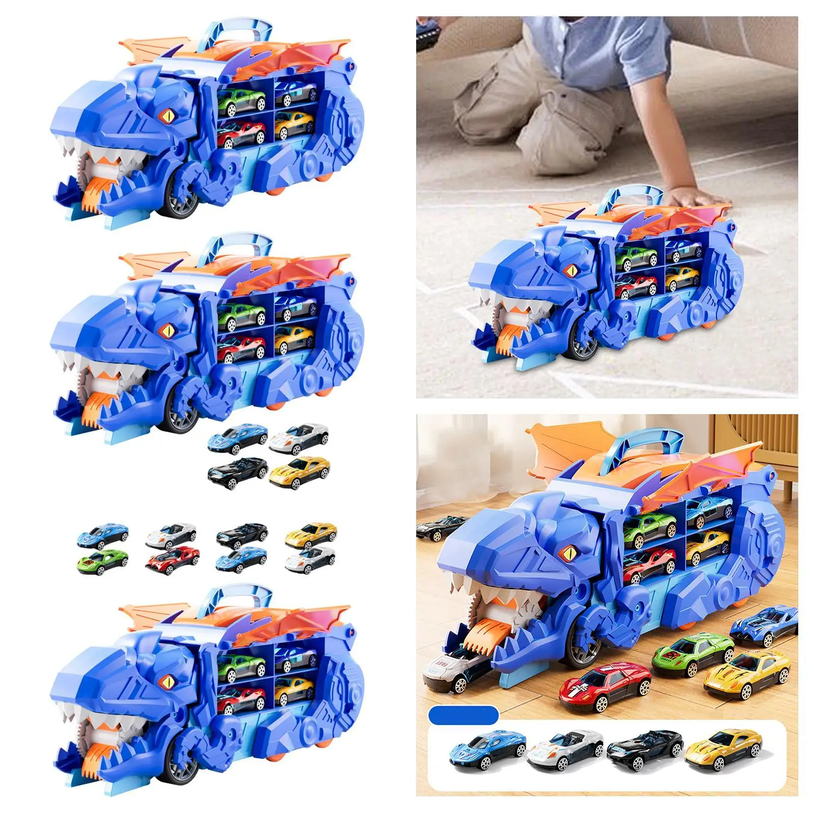 Dinosaur Truck Toy with Diecast Metal Toy Cars for Kids Boys Girls Gift Toys