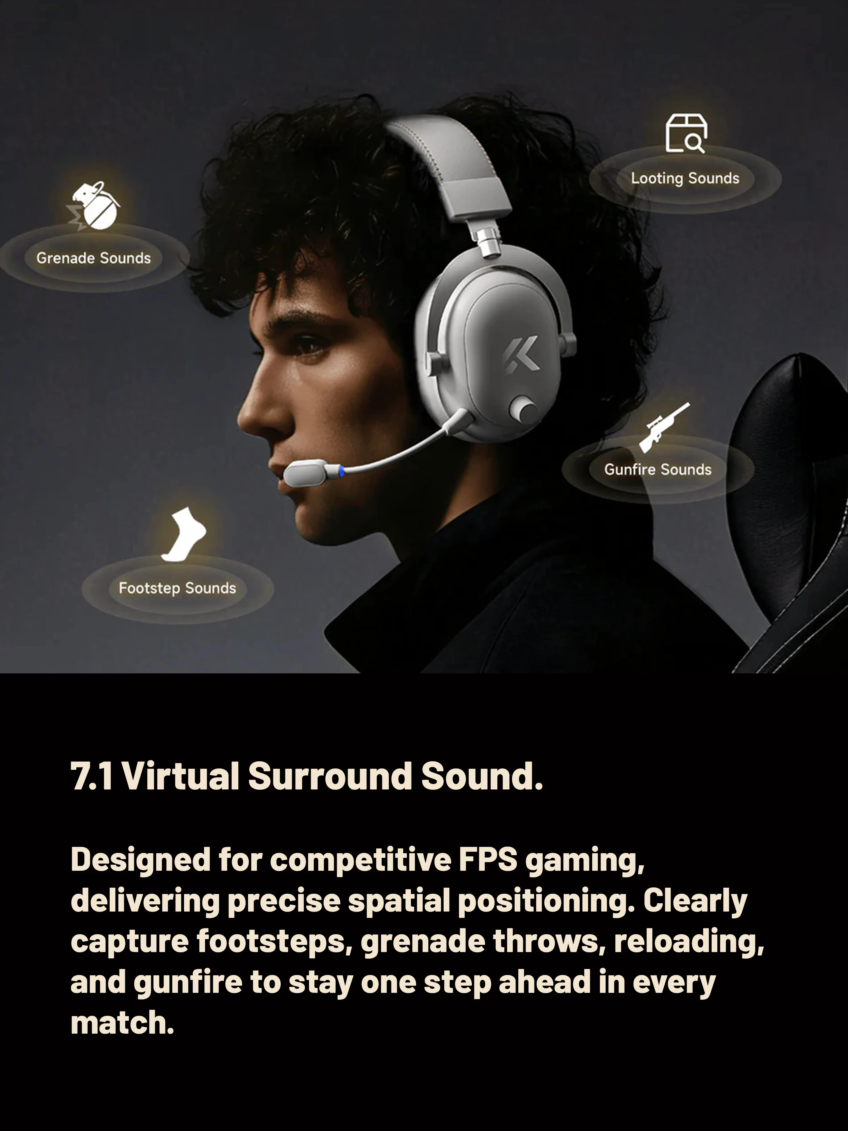 MCHOSE V9 Turbo+ Magnetisches Kabelloses Gaming-Headset 7.1 Surround Sound 90 ° Schwenkbare Ohrmuscheln 60mm Geringe Latenz RGB Magnetisches Aufladen – Detail 9