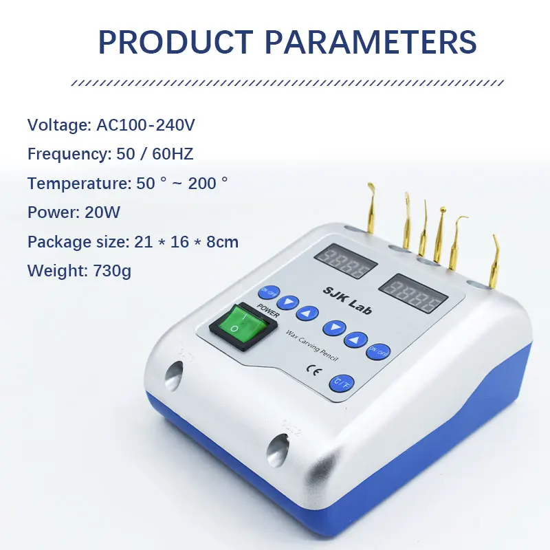 Dental Lab Equipment Electric Waxer Wax Knife Carving Knife Contains 6 Wax Tips and 2 Pens Dental Tools