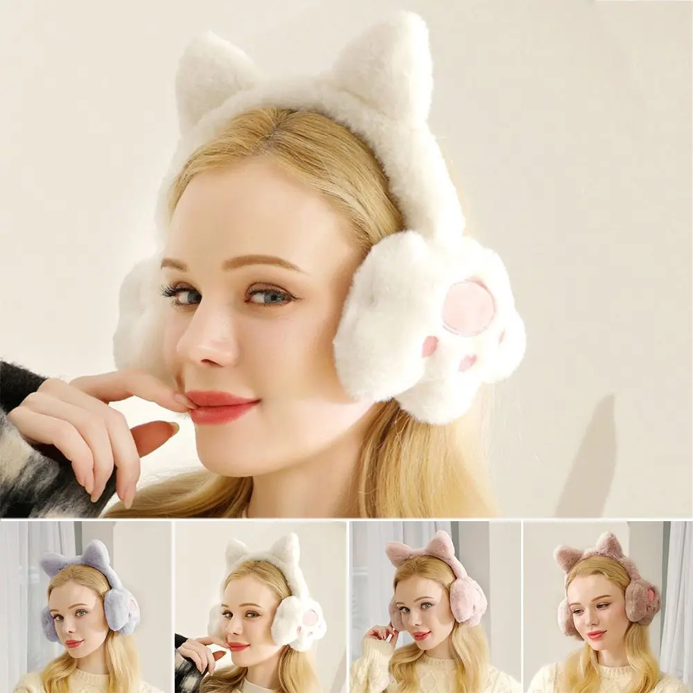 

Cute Plush Ear Warmer Collapsible Anti-Freeze Ear Cover Thickening Winter Warm Cat Claw Earmuffs for Women Girls