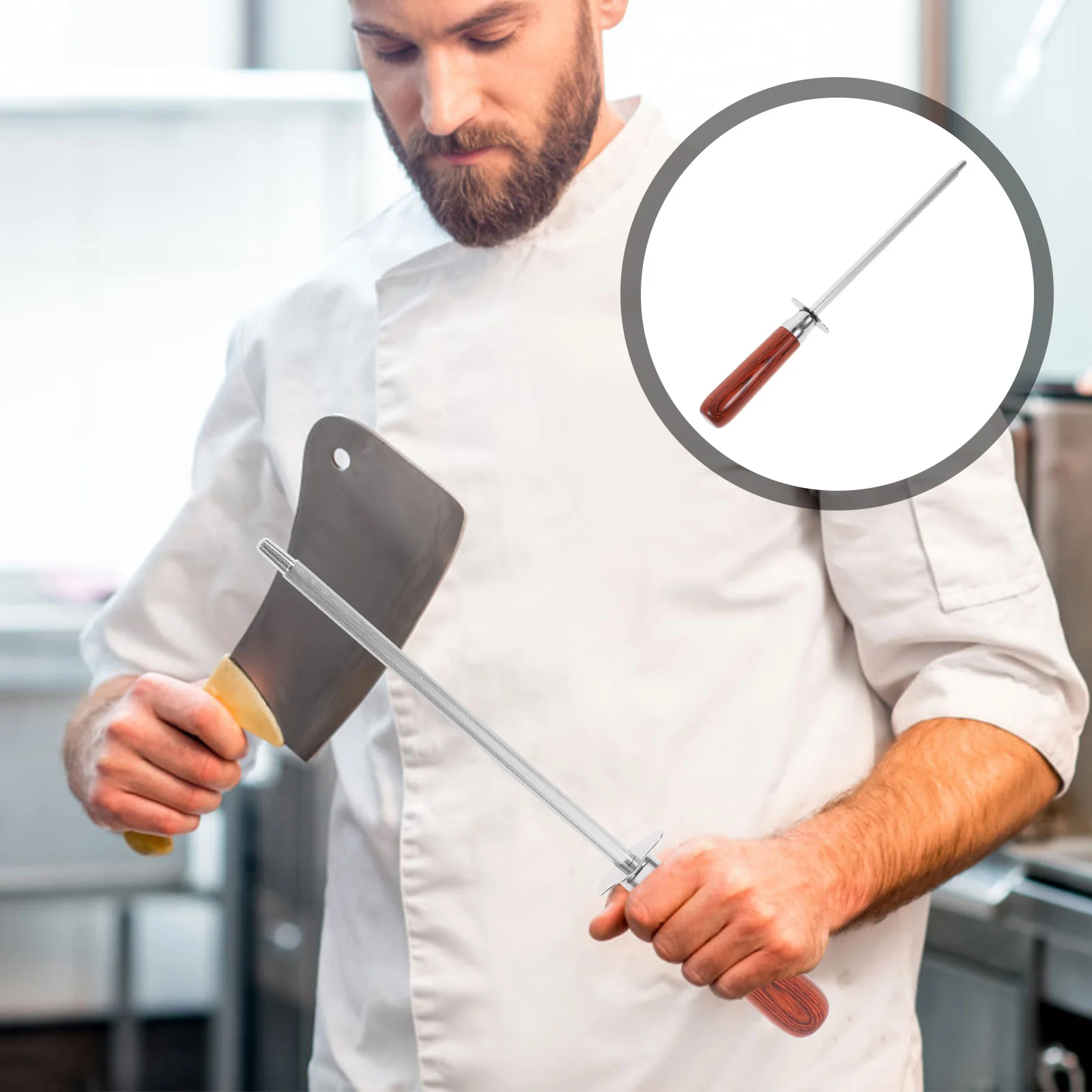 

Stainless Steel Kitchen Cutter Sharpening Rod High Hardness Sharpening Tool Ergonomic Handle for Home Cutting Tool