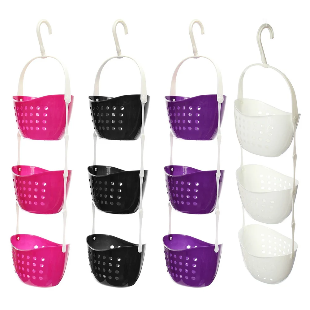 

3-Tier Hanging Basket For Bathroom Shower Storage Organizer Drain Holes 360 Rotating Hook Large Capacity Kitchen Desk Rack