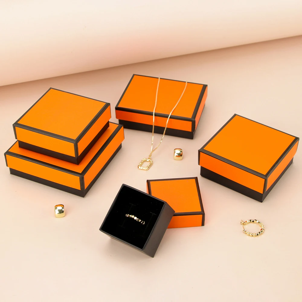 Orange jewelry gift box jewelry packaging carton jewelry storage box ring necklace box rectangular sponge lined carton