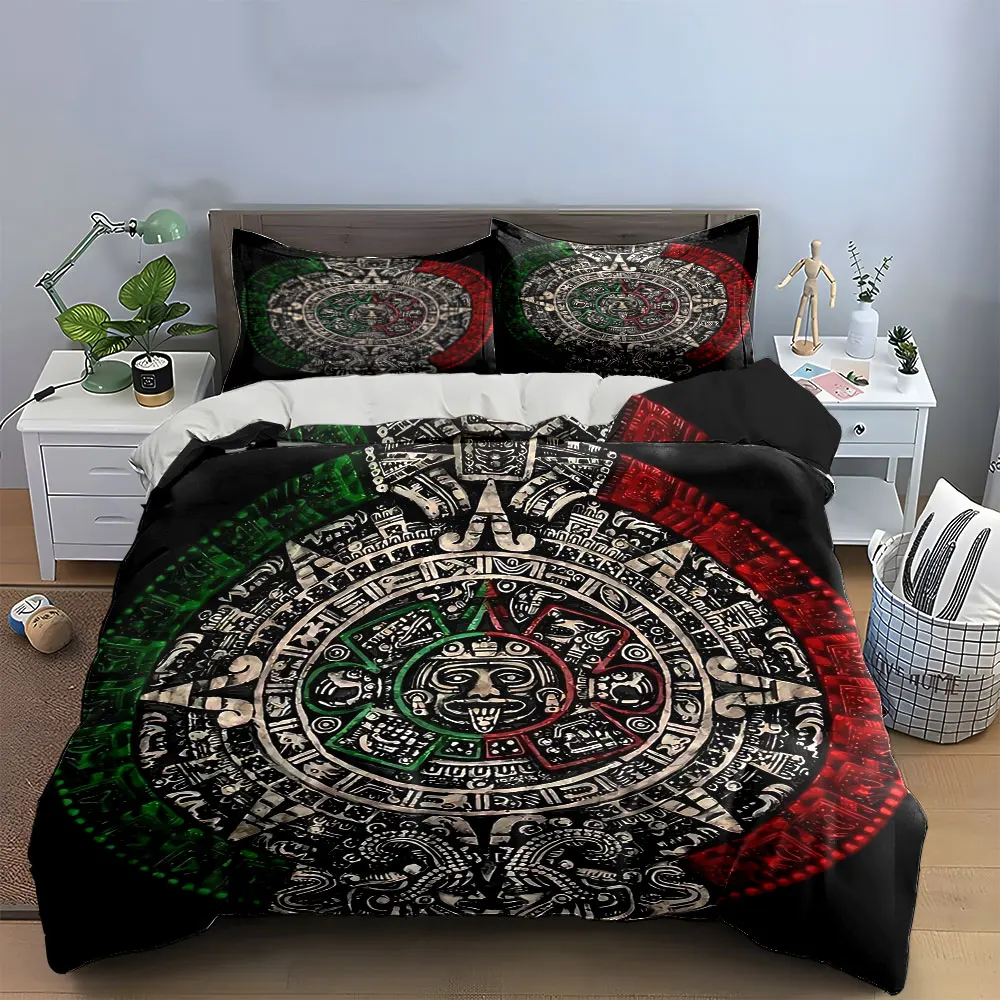 Aztec Calendar Decor Set Bedding Set with 1 Duvet Cover 2 Pillowcases Single Double King Queen, Gift