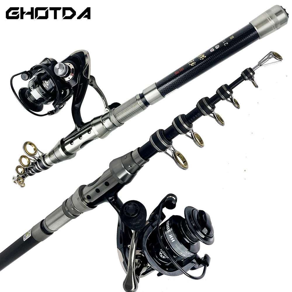 Spinning Telescopic Carbon Fiber Fishing Rod Combo 1.5-2.4m Long-range Throwing Hand Pole and 2000/3000 Spinning Reel Kit Pesca 