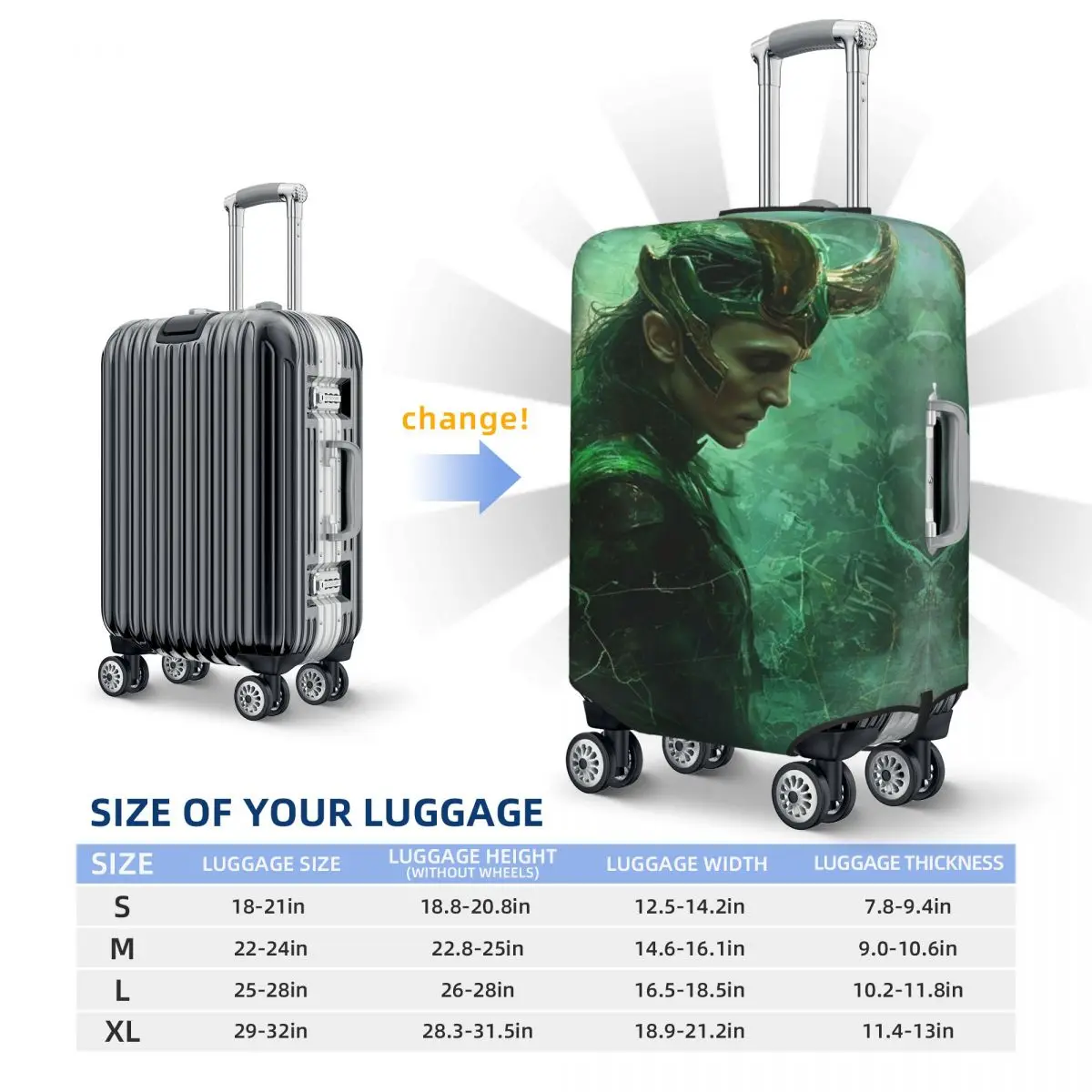 Capa elástica para mala de filme Loki personalizada, capas protetoras para bagagem de 18 a 32 polegadas