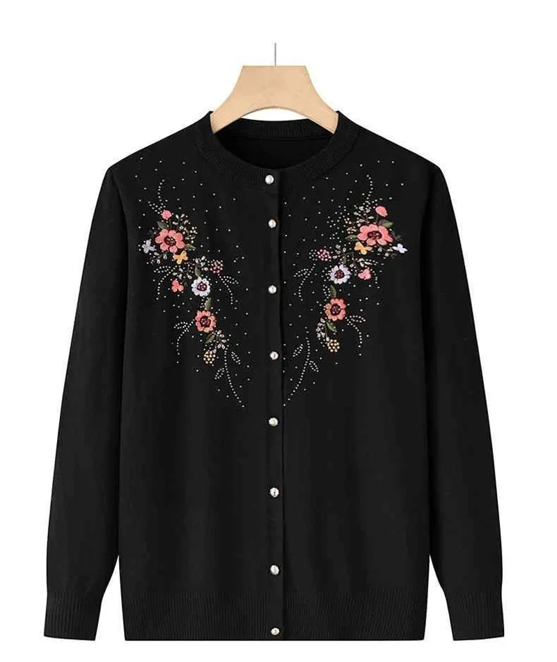 Woman Clothes New Autumn Loose Embroidered Knit Cardigan Mercerized Cotton Cardigan Long-sleeved Round Neck Coat Fashion Joker