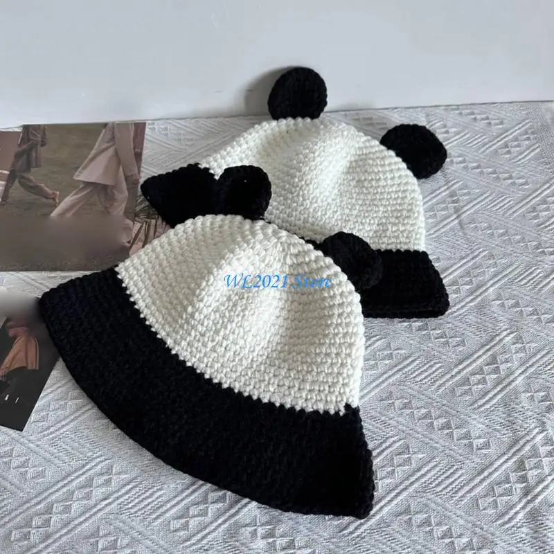 

G5GC Handmade Bucket Hat Panda Decorated Cloches Beanie Hat for Photopraphy