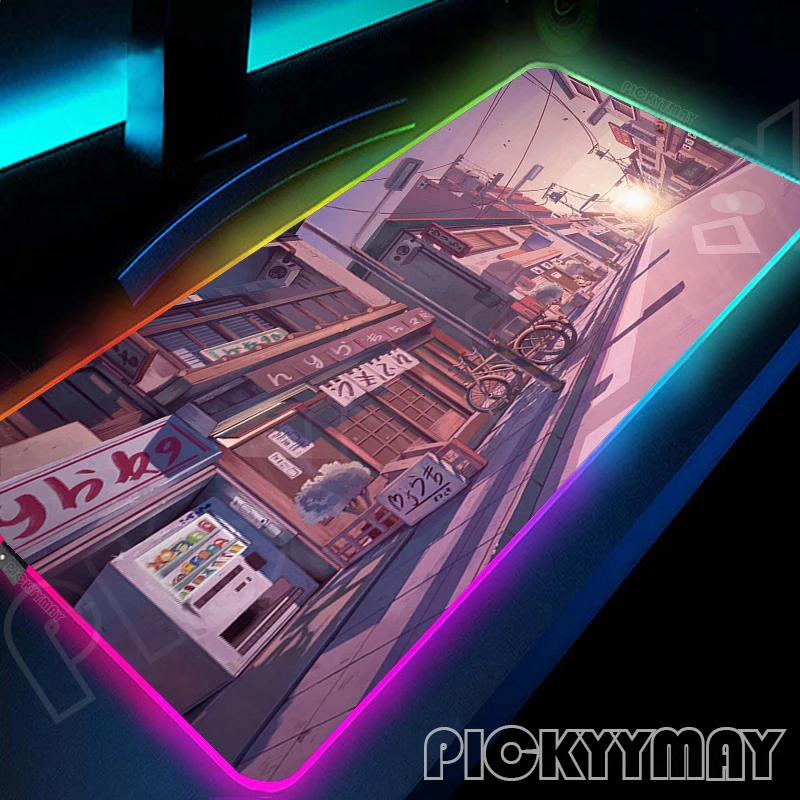 Street Scenery Large RGB Mouse Pad Anime Gaming Mousepad LED Mouse Mat Gamer Mousepads Luminous Table Mats Desk Pad With Backlit