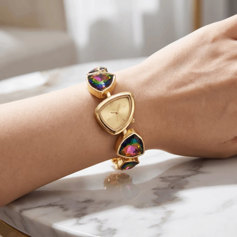 Fashion Elegant Irregular Design Watch Minimalist Simple Big Rhinestone Watch Interesting Quartz Colorful Fashion Watch Daily