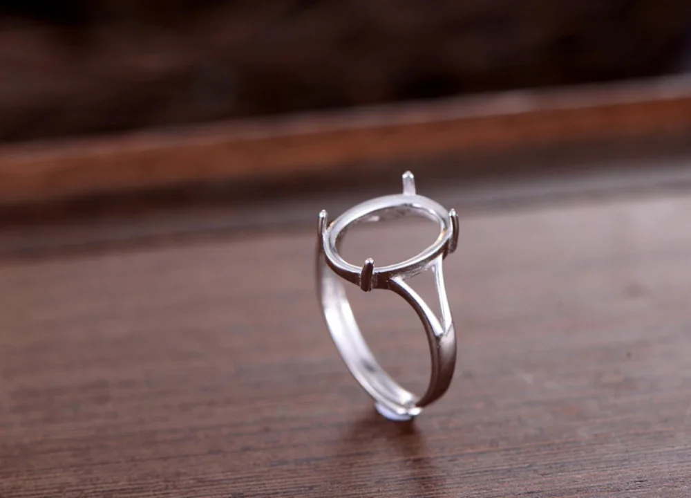 Ring Blank(10x14mm Oval Blank) Adjustable Sterling Silver Ring Setting Long-Lasting White Gold Plated 925 Silver Ring Base