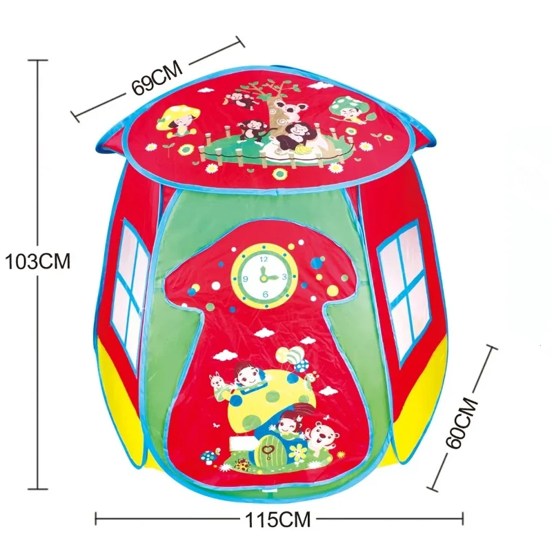 Children Folding Toy Tent Kids Cartoon Mushroom Tent Toddler Indoor Outdoor Play Game House Boys Girls Birthday Gifts Playroom