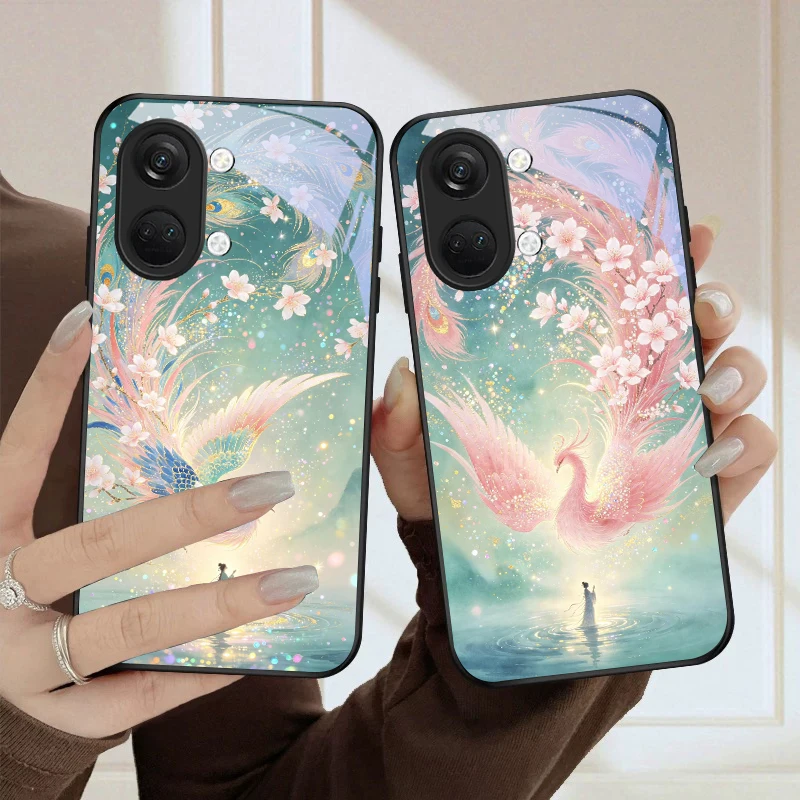 Изящный чехол для телефона с мультяшным фениксом для OnePlus Nord CE 2T 2 3 Lite N20 N30 6T 7 7T 8 8T 9 10 Pro 11R 12R 13R Ace 2V 5 Pro, стеклянный чехол для телефона