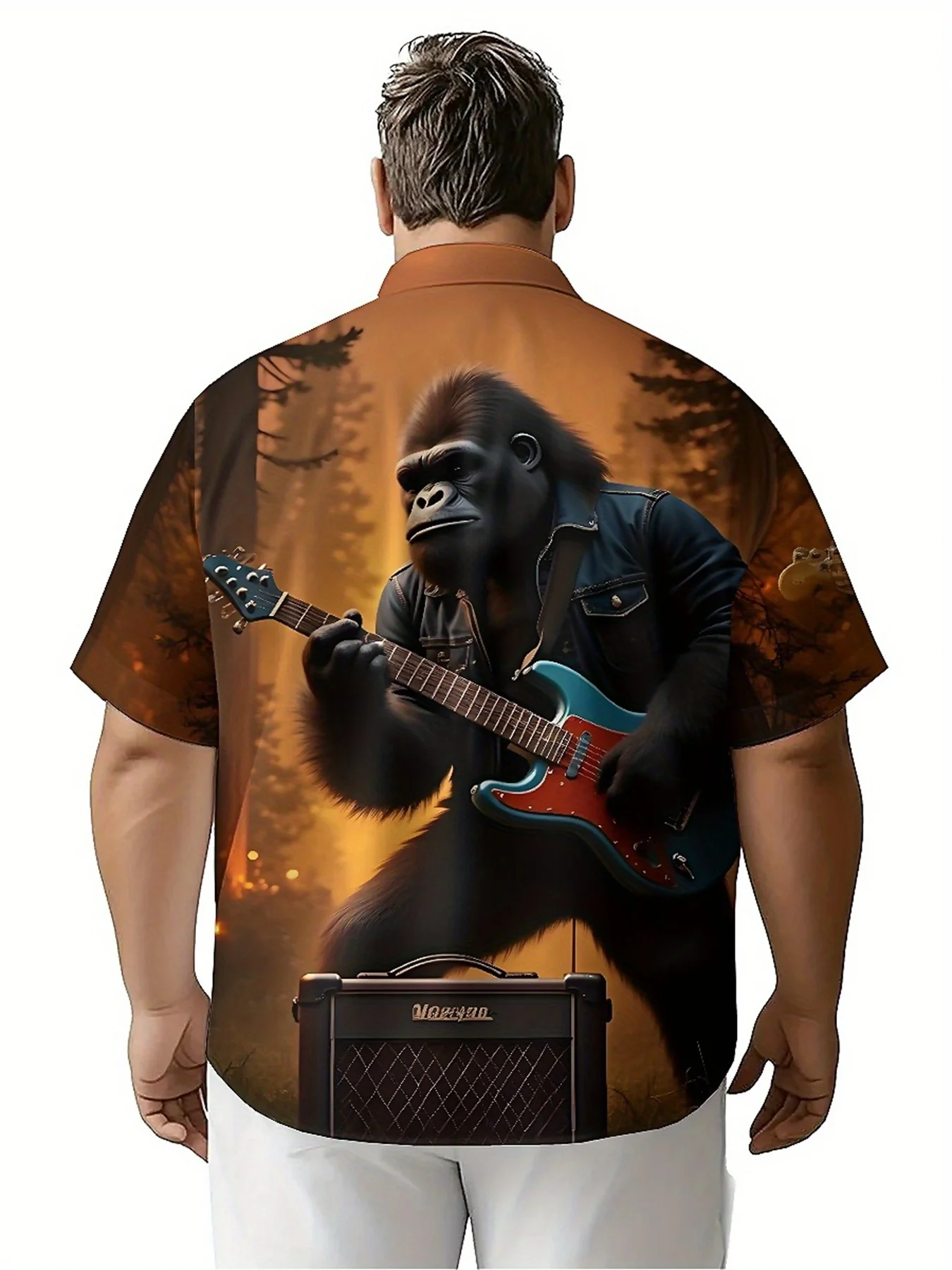 Heren plus size Hawaiiaanse shirts Gorilla Rock T-shirt patroon, button-up shirts, unisex casual kleding, zomertops
