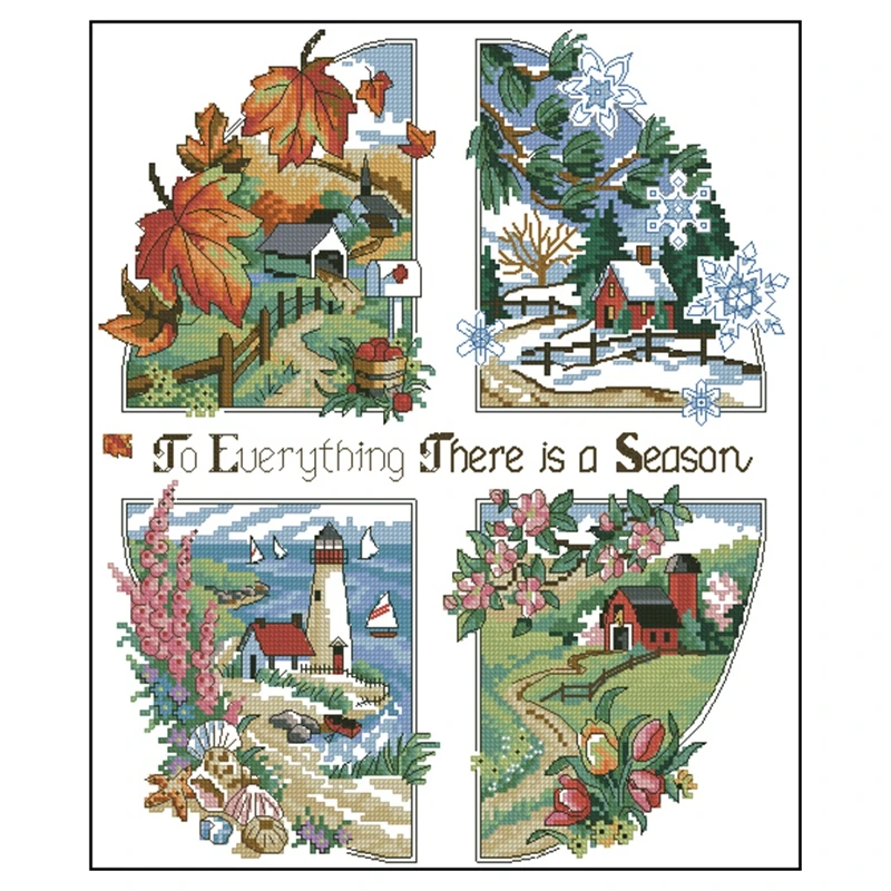 

Cross-stitch set: Four Seasons Scenery 28ct, 18ct, 14ct, 11ct. You can choose the printed fabric hand-embroidery material packag