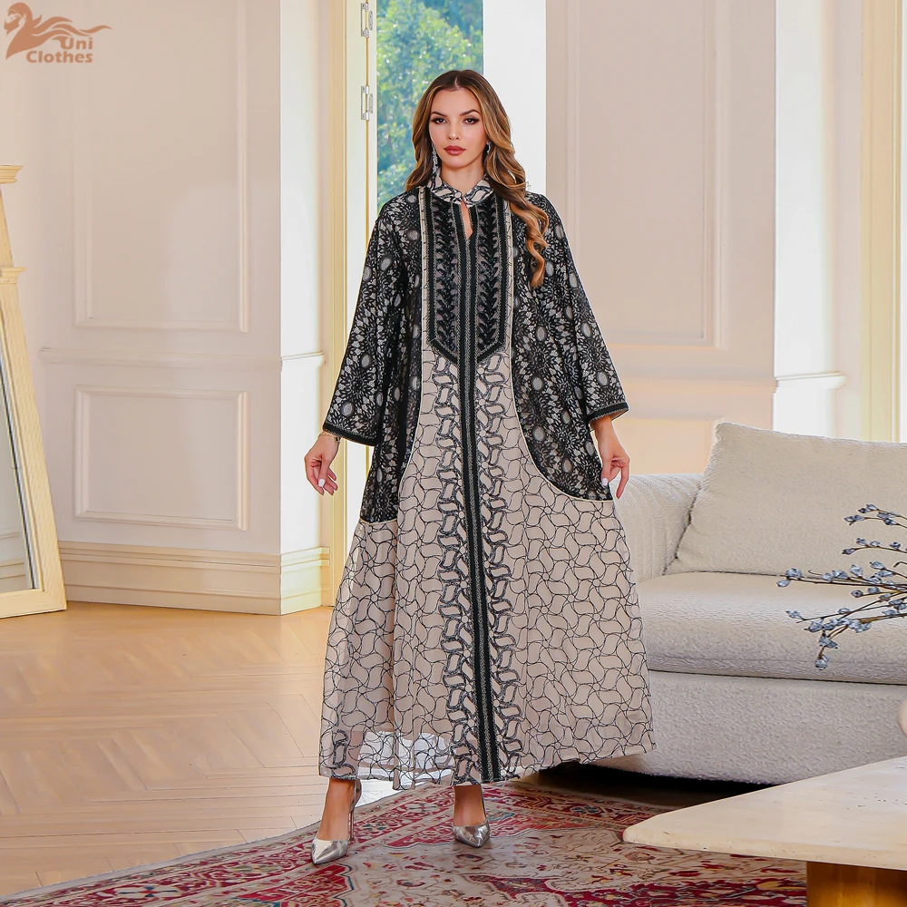 

Uni New Дубай, роскошное сетчатое женское вечернее платье с вышивкой, стильное мусульманское элегантное платье макси Абая 2025