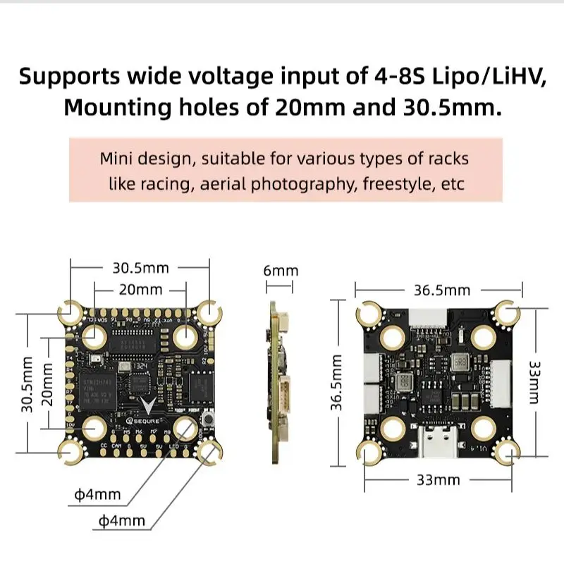 

SEQURE H743 MPU6000 FC 4-8S Dual BEC For X8 Racing Aerial Photography Freestyle