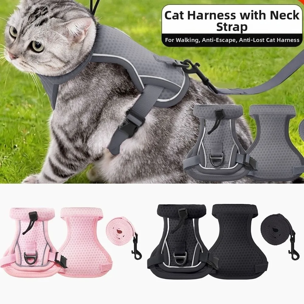 

Reflective Design Cat Harness Vest Escape Proof Breathable Cat Lead Leash Comfortable Adjustable Vest Cat Traction Rope