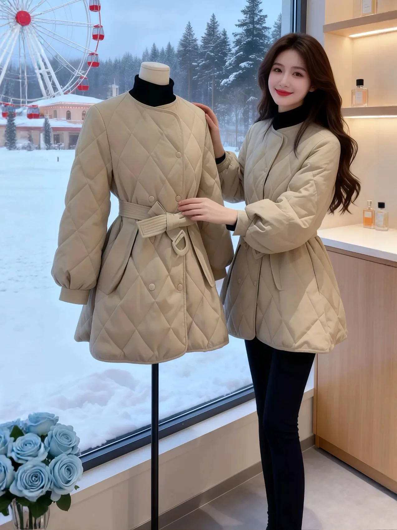 

Women's Winter Padded Jaet Waist-Cinching Strap Quilted Cotton Coat Warm Air Cotton Outerwear Unique Good-looking plus Size