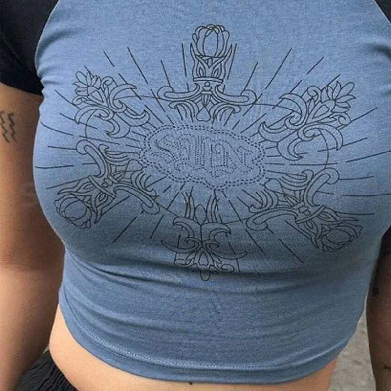 레트로 그래픽 빈티지 티 여름 미학 스트리트웨어 의류 반팔 여성 티셔츠 프린트 패턴 편안함