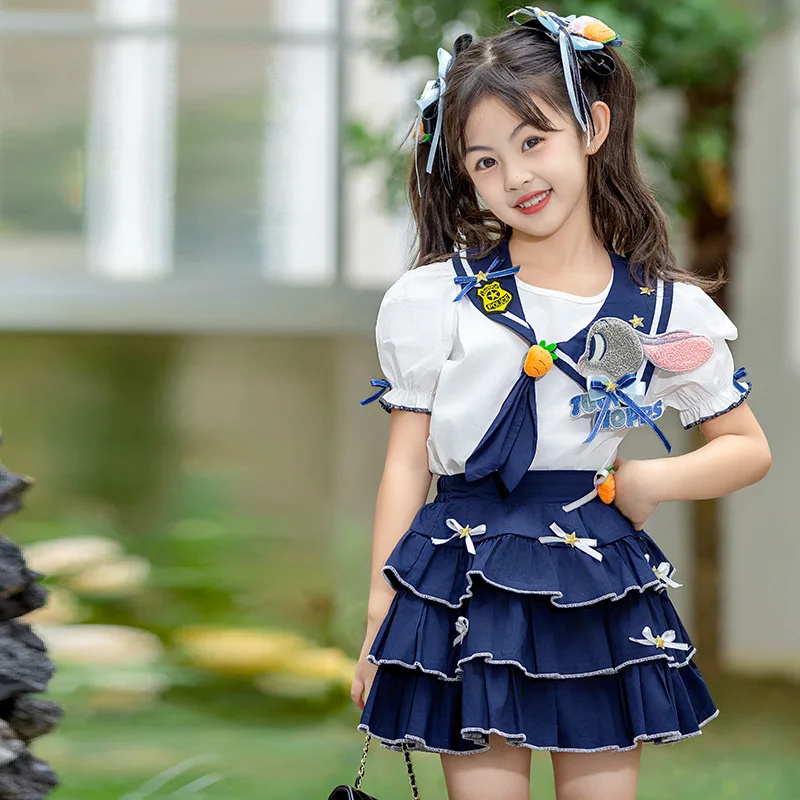 

Anime 2Pcs Zootopia Judy Rabbit Officer Children Jk Uniform Set Shirt Pleated Skirt Kawaii Summer Cartoon Girls Princess Dress