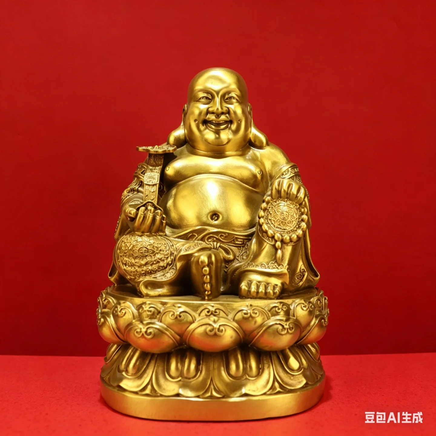 Brass Ruyi Yuanbao rosary Maitreya Bodhisattva Lotus Throne Seated Buddha Study screen Amass wealth Ornaments