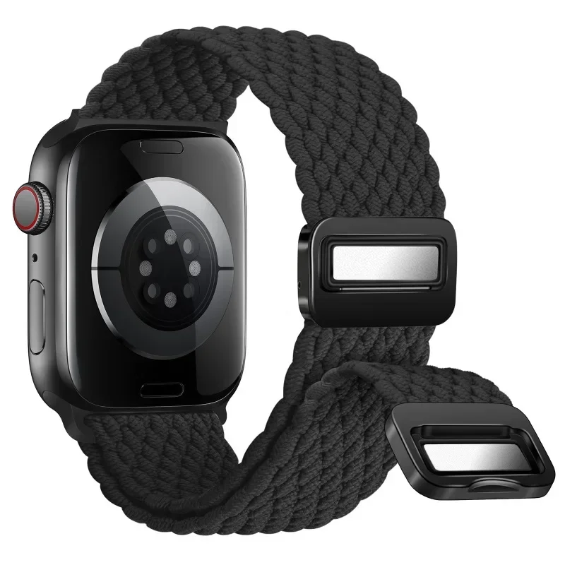 Nylon Braided Loop Strap for Apple Watch Ultra2 49mm 10 9 8 7 46mm 45mm 41mm Metal Magnetic Bracelet for 6 5 4 SE 44mm 40mm Band