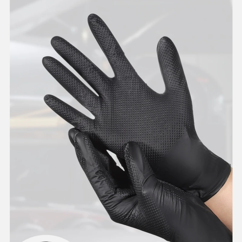 

Black Nitrile Gloves Disposable 8-mil Latex Free Mechanic Gloves for Men Heavy Duty Diamond Textured Industrial Mechanic Gloves