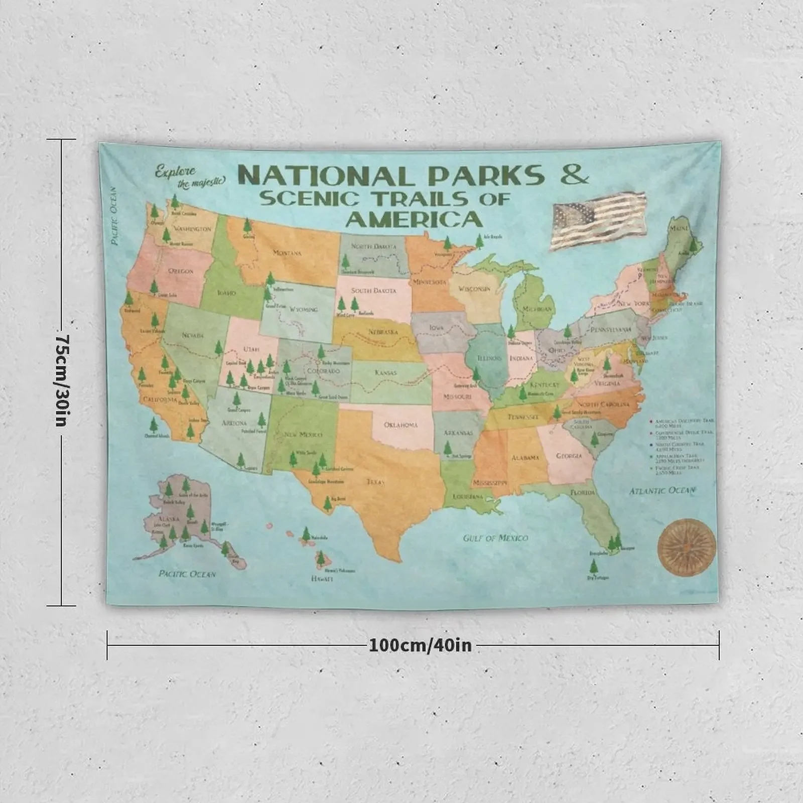 National Parks Of America Vintage Map Tapestry Aesthetic Room Decorations Wall Hanging Room Decor Tapestry