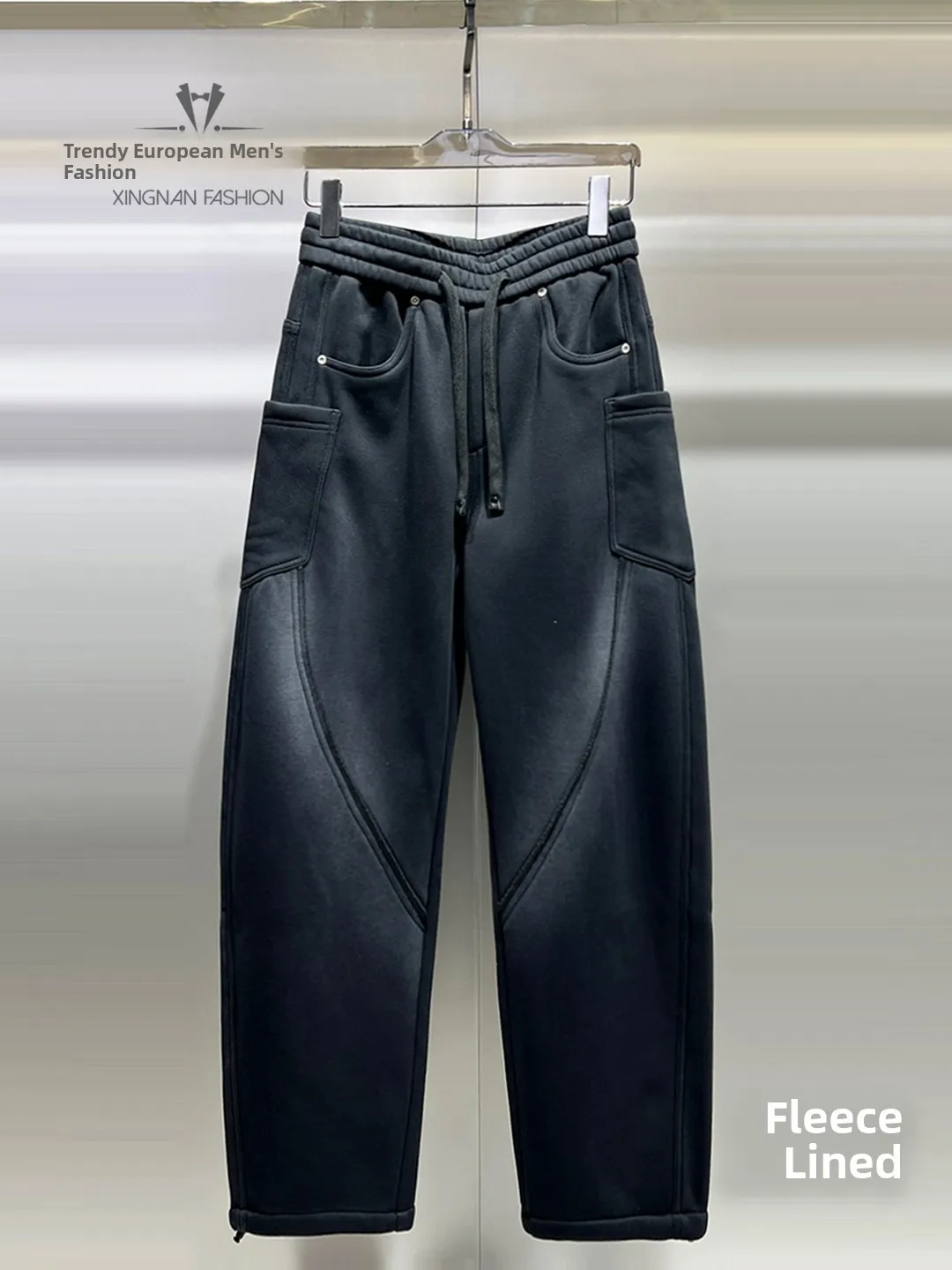 

Waed Wide Leg Pants Men's Winter Faion Brand Comfortable Casual Pants Multiple kets Drapey Fce Lined Thi Casual P...