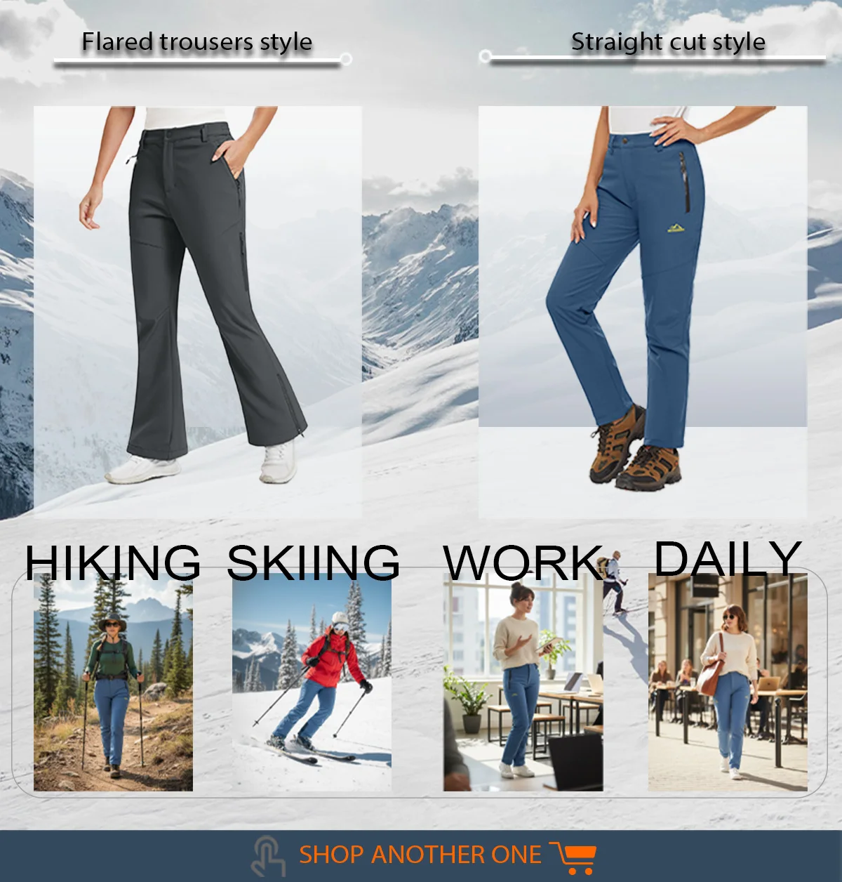 TACVASEN Fleece Lined Waterproof Soft Shell Pants Womens Winter Warm Zipper Pockets Work Pants Outdoor Hiking Ski Snow Trousers