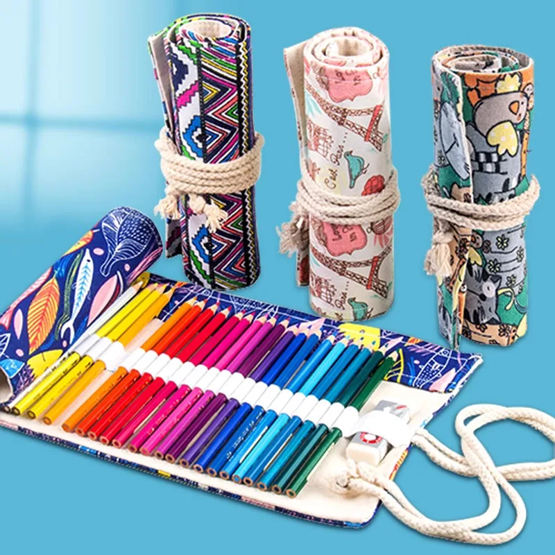 canvas roll art pencil case estudante roll up pen bolsa pincel titular artigos de papelaria do estudante 36 48 72 buracos 01