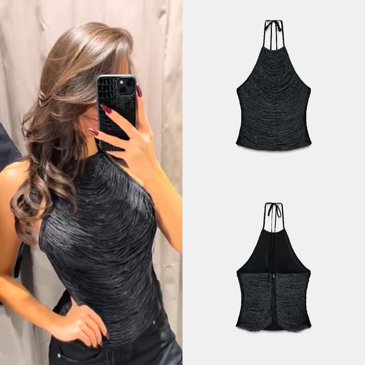 

Y2k Hot Girl Camisole Halter Backless Chic Textured Slim-fit Tie Women's Top Fashionable Sexy Party Trendy Summer Street Wear