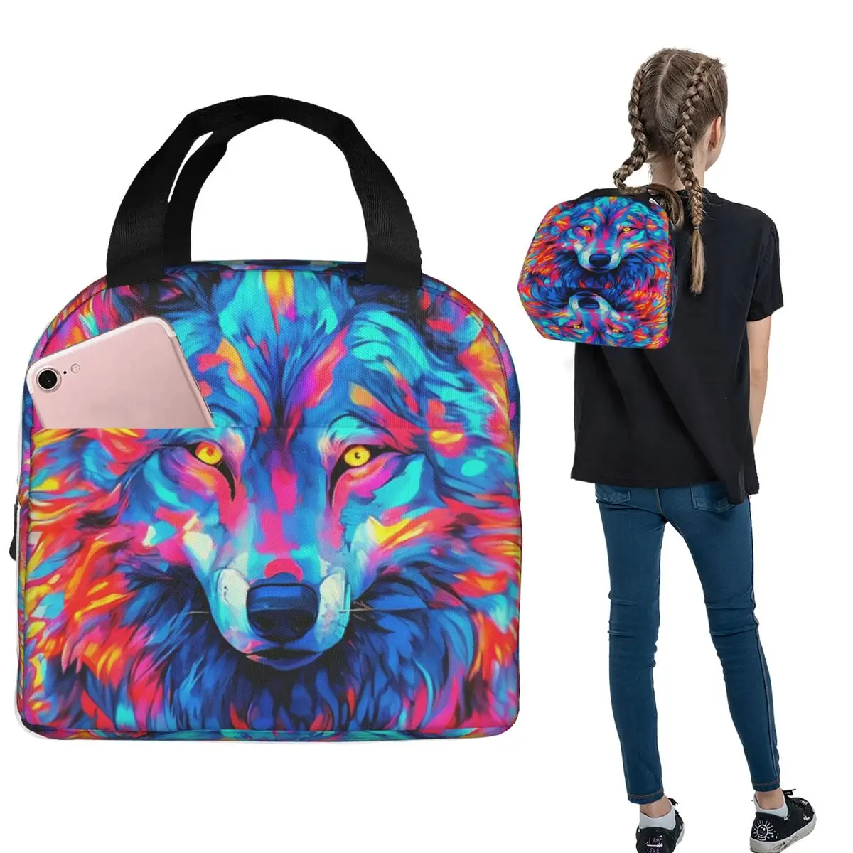 

Wild Wolf Insulated Lunch Bag for Women Children Portable Food Boxes Thermal Lunch Box Tote