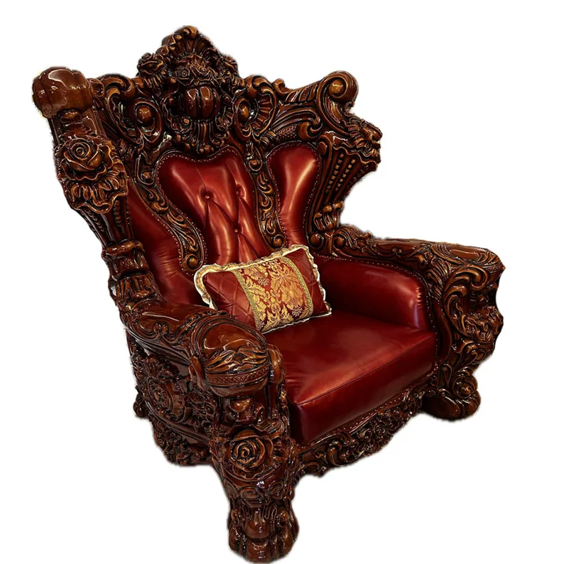 

High-end all-solid wood sofa villa for the first layer of yellow cowhide 125 combination sofa