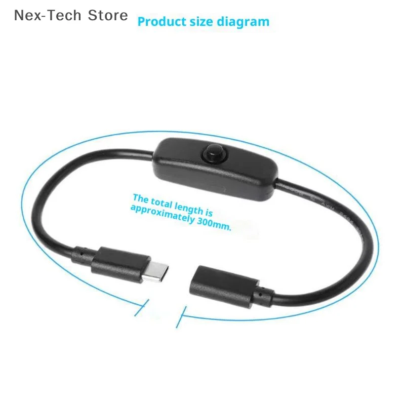 1Pcs 5V Extension Cable With On Off Type C Power Supply Cord 4A High Current USB-C Male To Female For Mobile Phone Tablet
