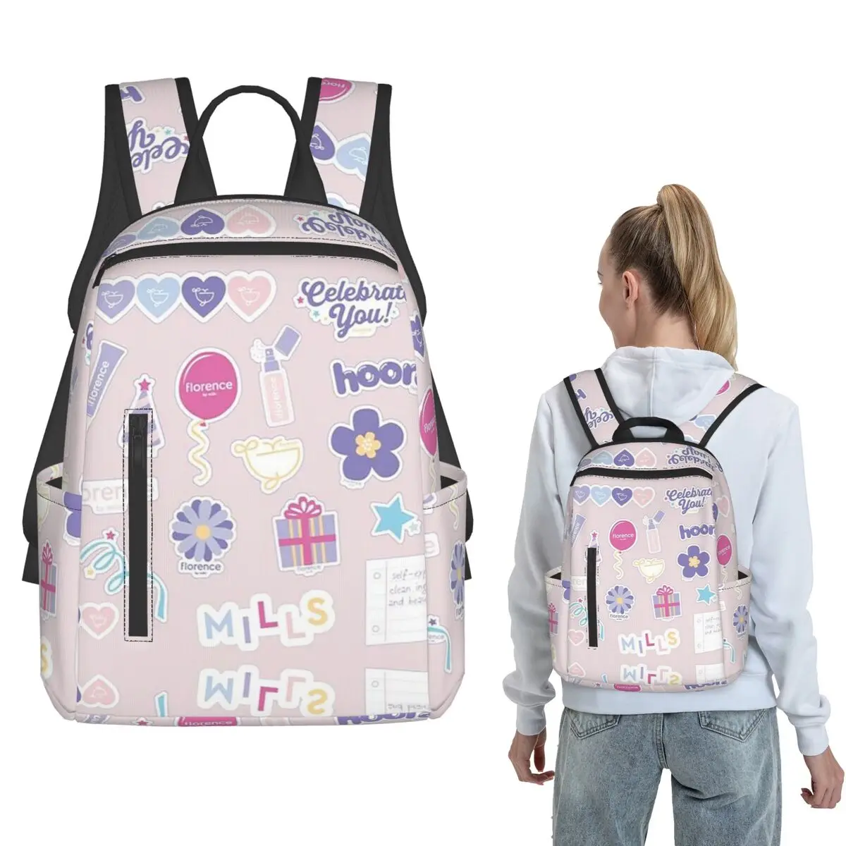 Florence By Mills Millie Bobby Brown (11) Backpack Large Capacity Boys Girls BookBag School Bag Shoulder Bags for Men Women